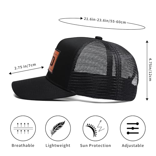 Dad EST.2026 Trucker Hat Baseball Cap for Men, Leather Patch Unique Dad Gifts Perfect Fathers Day Birthday Christmas - color: Black