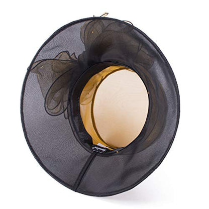 Womens Dressy Wide Brim Church Wedding Wedding Occasion Floral Hats A045 - color: Gold