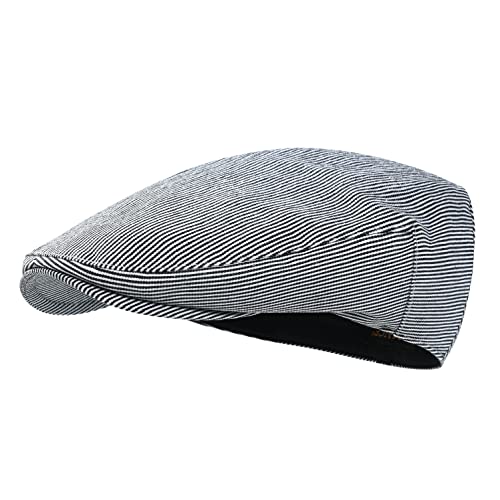 STARANCE Men Thin Cotton Gatsby Newsboy Cap - color: Black Stripe, size: 7 1/2