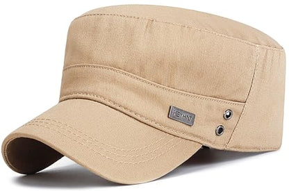 Men's Military Cadet Hat Flat Top Newsboy Cap - color: Beige
