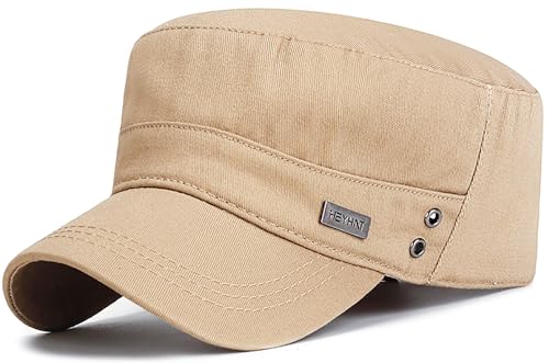 Men's Military Cadet Hat Flat Top Newsboy Cap - color: Beige