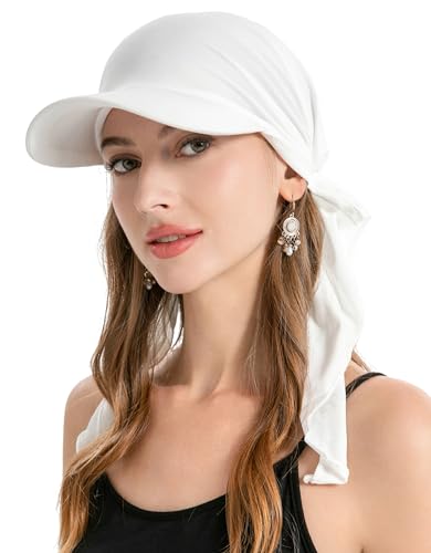 ZLYC Chemo Headwear for Women Brim Visor Head Scarf Pre Tied Headwraps Lightweight Skull Cap - color: Solid White
