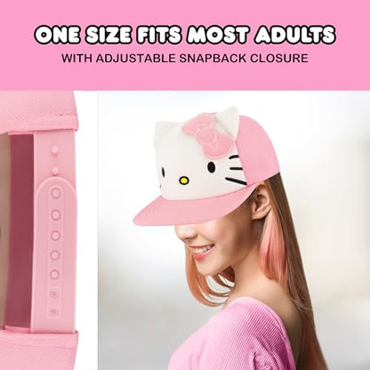 Hello Kitty Baseball Cap, Women's Snapback Hat with Flat Brim and 3D Ribbon and Ears - style: Hello Kitty