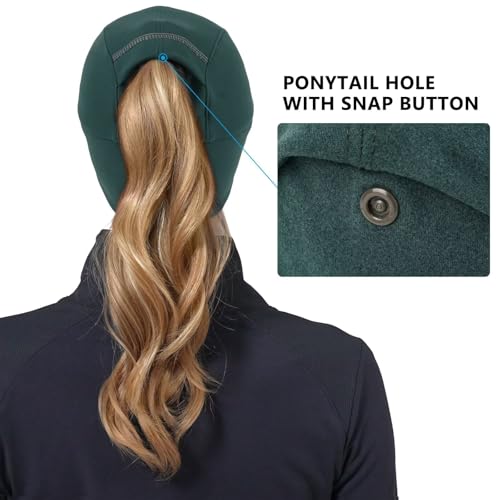 GADIEMKENSD Women's Winter Reflective Fleece Ponytail Hat with Drop Down Ear Warmer - color: Dark Green
