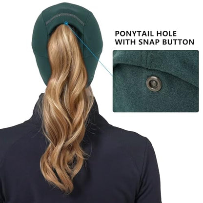 GADIEMKENSD Women's Winter Reflective Fleece Ponytail Hat with Drop Down Ear Warmer - color: Dark Green