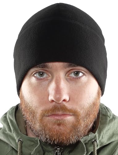 2SBR 2SABERS Fleece Winter Warm Watch Cap - Mens Outdoor Skull Beanie Hat - color: Black, size: Small