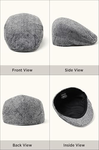 BABEYOND Men's Flat Cap Newsboy Hats Herringbone Tweed Cabbie Hats for Men 1920s Ivy Irish Driving Hats Gatsby Hat - color: Gray, size: Small-Medium