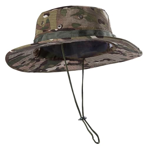 Wide Brim Boonie Hat, Men & Women Top Camo Bucket Hats for Safari Military Beach - color: Cp Camo