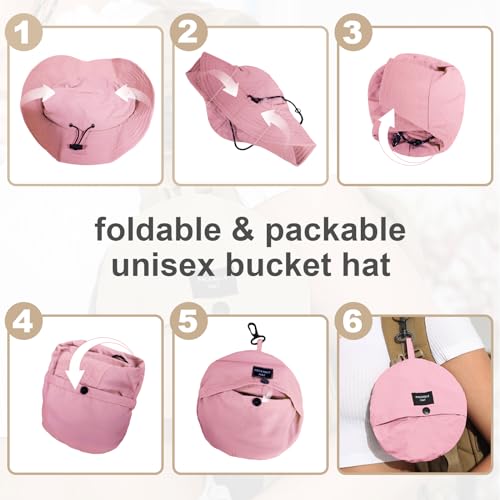 Packable Bucket Hat for Women Waterproof UV Protection Sun Hat - color: Pink