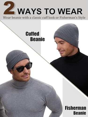 Wool Short Fisherman Beanie for Men Women Double Cuffed Skull Caps - color: 1pcs-light Gray