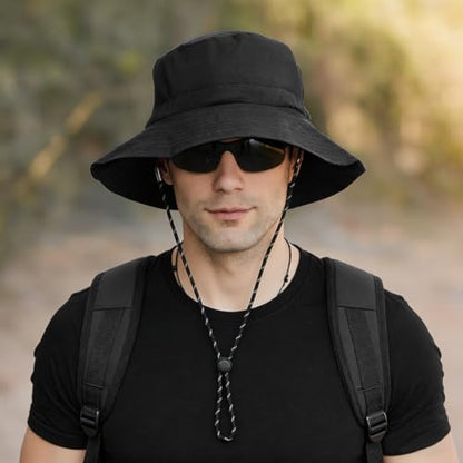 Unisex Waterproof Foldable Bucket Hat Packable Sun Cap for Hiking - color: Black