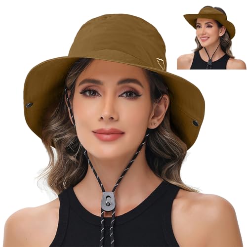 Sun Hats for Women Bucket Hat UV Protection Fishing Hat Wide Brim Safari Hats 2 in 1 Zip-Off Sun Visor Hats UPF 50+ - color: 1pack-brown