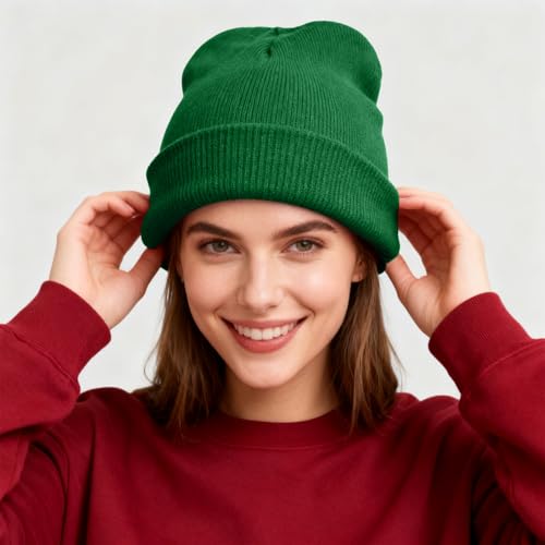 ZOORON Beanie for Men Women Warm Winter Hat Unisex Soft Knit Cuffed Beanie - color: Grass Green