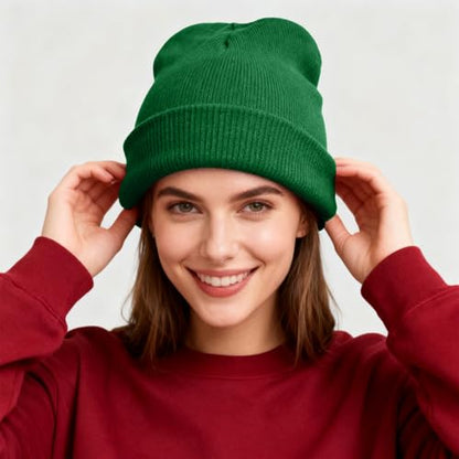 ZOORON Beanie for Men Women Warm Winter Hat Unisex Soft Knit Cuffed Beanie - color: Grass Green