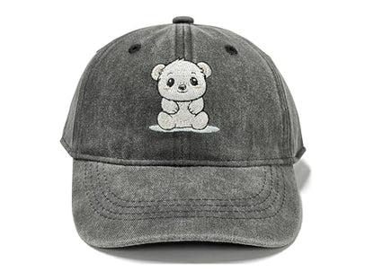 Adjustable Embroidery Animal Baseball Hat for Kid Toddler Child - color: Polorbear (Washed Black)