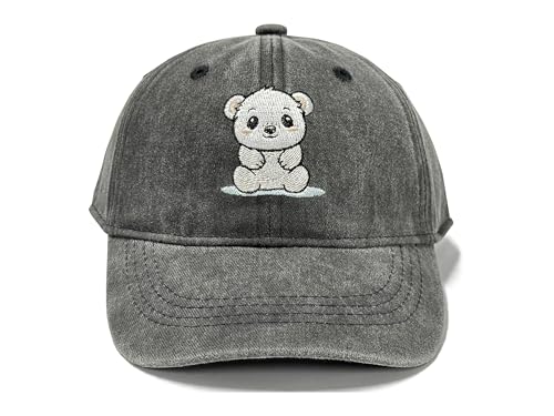 Adjustable Embroidery Animal Baseball Hat for Kid Toddler Child - color: Polorbear (Washed Black)