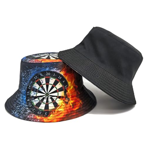 Printed Bucket Hat - Reversible Packable Summer Travel Beach Sun Cap for Men Women Teens - color: Dartboard Fire