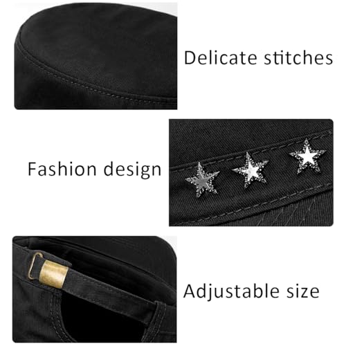 Cadet Hat Flat Top Hats Army Military Caps for Men Women - color: Black D
