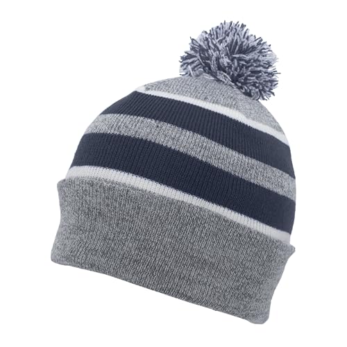 Pacific Headwear Unisex Adult Pacific Headwear Knit Fold Over Pom-pom Beanie - color: Heather/Navy/White, size: One Size