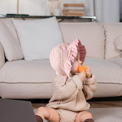 Lovely Baby Girl Bonnet Soft Ruffle Brimmed Newborn Baby Beanie - color: Pink+white