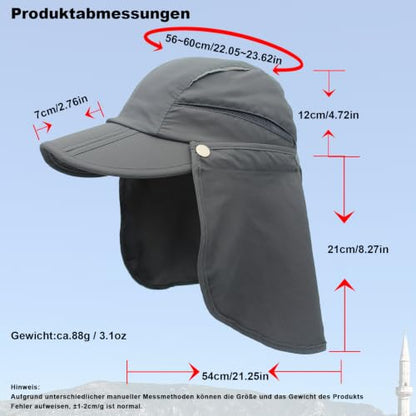 Hat with Neck Protection Detachable Multi-Purpose Summer Sun Hat Sun Protection Breathable Quick Dry UV Protection - color: Dark Gray, size: Large