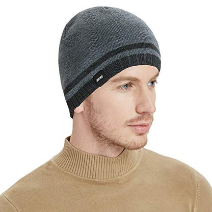 Mens Winter Beanie Hat Warm Knit Cuffed Plain Toboggan Ski Skull Cap (3 Patterns) - color: A2-grey