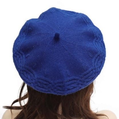 ZLYC Women French Beret Hat Reversible Solid Color Knit Warm Artist Cap - color: Cable Knit Royal Blue