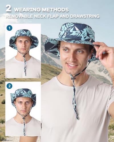 Printed Bucket Hat UPF 50+ Sun Hat, Women Men Roll-Up Brim Boonie Hat - color: Sky Blue