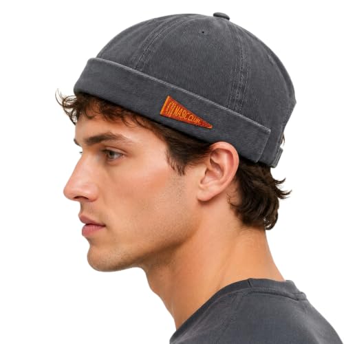 Retro Brimless Docker Cap Rolled Cuff Cotton Beanie Hat - color: Gray