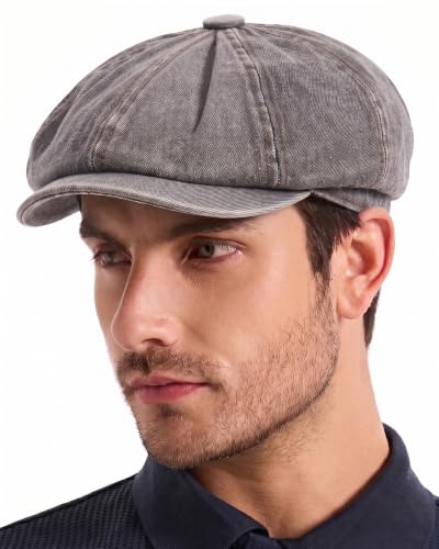 ZLYC Newsboy Cap for Men Summer Flat Cap Lightweight Beret Hat - color: Washed Denim Gray