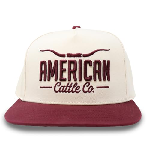 Longhorn Adjustable Snapback Western Hat - color: Cream/Maroon - Solid Back