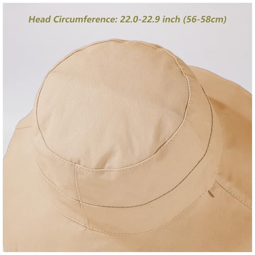 vidsel Womens Sun Hats Wide Brim Reversible Bucket Cotton Hat with Hat Clip - color: Khaki, size: Medium