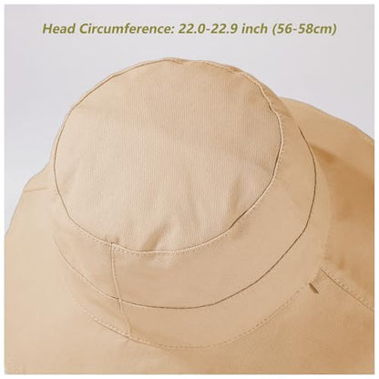 vidsel Womens Sun Hats Wide Brim Reversible Bucket Cotton Hat with Hat Clip - color: Khaki, size: Medium