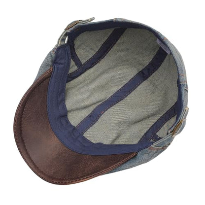 ZLYC Men Cotton Flat Cap Summer Scally Newsboy Beret Driver Hat - color: Denim Faded Blue