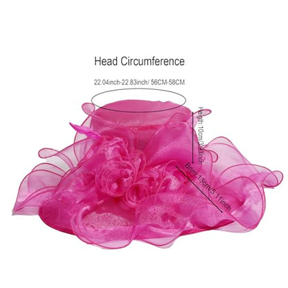 Women Oganza Sun Hat Church Wide Brim Wedding Formal Fascinator Hat - color: Rose
