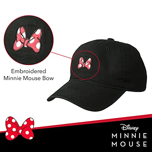 Disney Minnie Mouse Dad Hat, Cotton Adjustable Baseball Cap with Curved Brim - color: Black