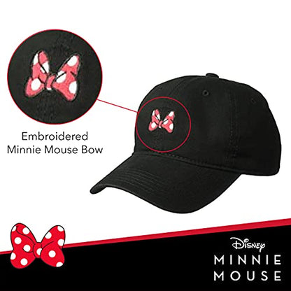 Disney Minnie Mouse Dad Hat, Cotton Adjustable Baseball Cap with Curved Brim - color: Black