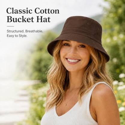 Cotton Bucket Hat Packable Beach Sun Hat for Women Men - color: Coffee