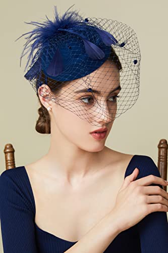 BABEYOND Fascinators Hats for Women Tea Party Pillbox Derby Wedding Hat - color: K-navy