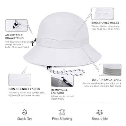 VOBOOM Women Lightweight Unstructured Bucket Sun Hat - color: White