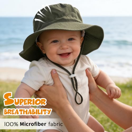 Baby Toddler Sun Hat,Boys Girls Adjustable Bucket Hat for Kids UPF 50+ Sun Protective Child Summer Beach Hats 0-5 Years - color: Gray & Army Green & Navy -3pcs, size: 2-5T