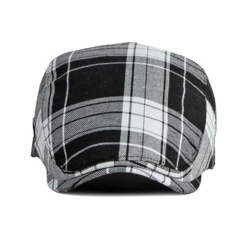 Mens Plaid Newsboy Flat Cap Ivy Gatsby Driving Hunting Cabbie Hat - color: Black-plaid C