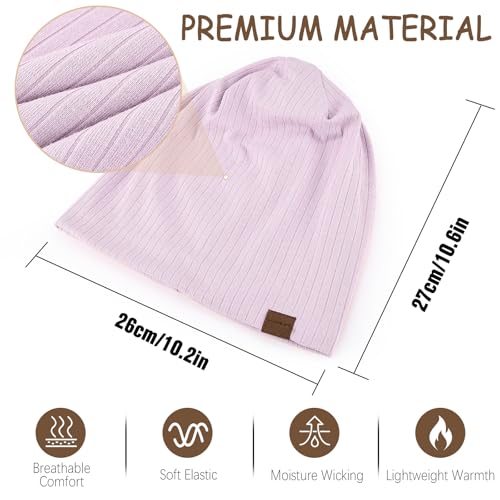 HAMUNI Slouchy Beanie for Men Women Soft Lightweight Chemo Headwear - color: Light Purple