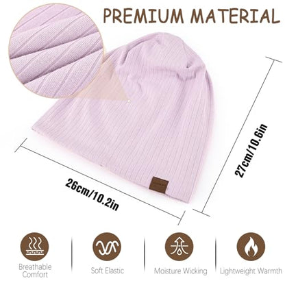 HAMUNI Slouchy Beanie for Men Women Soft Lightweight Chemo Headwear - color: Light Purple