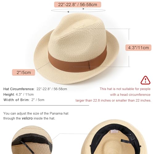 AQOKKA Summer Straw Fedora Hat for Women Men Travel Panama Hat with Wide Brim Roll Up Sun Hat for Beach Outdoor UPF 50+ - color: Brown