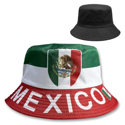 Reversible National Flag Bucket Hat Packable Sun Hat for Men Women Soccer Fan Fisherman Hat for Outdoor Travel Beach - color: Mexico Flag