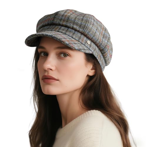VOBOOM 8 Panel Wool Tweed Newsboy Gatsby Ivy Cap Golf Cabbie Driving Hat - color: Plaid Green