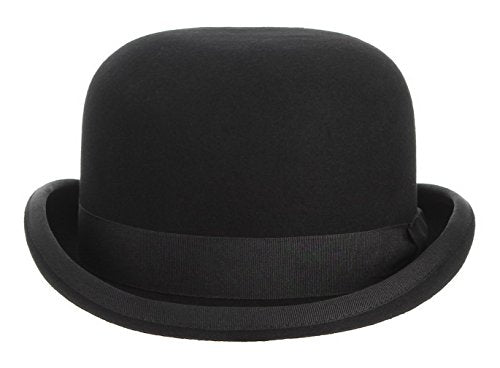 GEMVIE Black Derby Hat 100% Wool Bowler Hat for Men Women Vintage Costume Hat - size: 7 5/8