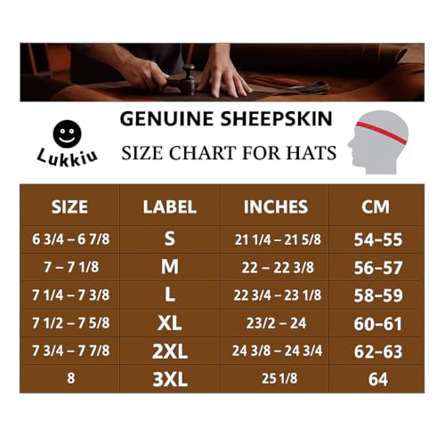 Lukkizara Winter Leather Hat Shearling Sheepskin Fur Beanie Hat - color: Brown, size: Medium