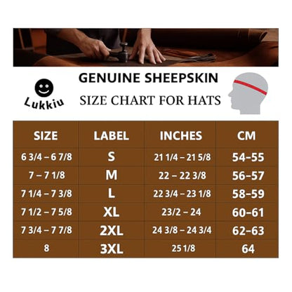 Lukkizara Winter Leather Hat Shearling Sheepskin Fur Beanie Hat - color: Brown, size: Medium